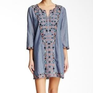 Anthropologie Corey Lynn Calter Ursula Chambray Beaded Embroidered Mini Dress